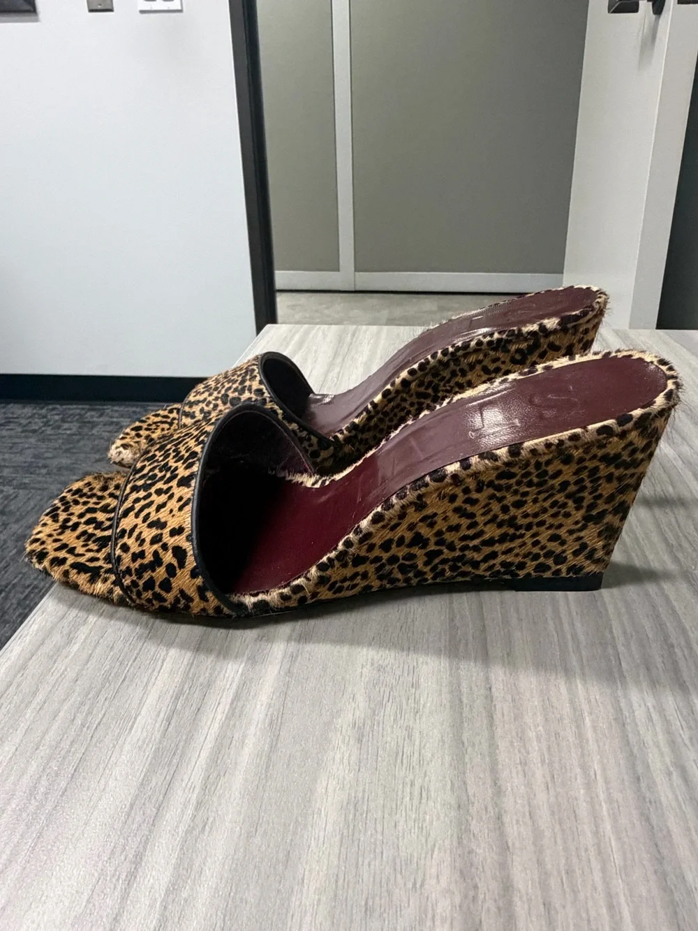 STAUD Brigitte pony hair Leopard Sandals